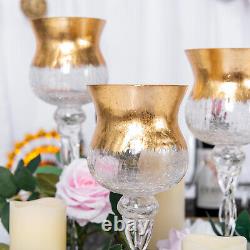 9 pcs Clear Gold Hurricane Glass Candle Holders Vases Centerpieces Sale