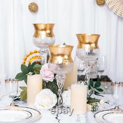 9 pcs Clear Gold Hurricane Glass Candle Holders Vases Centerpieces Sale
