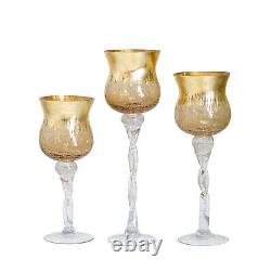 9 pcs Clear Gold Hurricane Glass Candle Holders Vases Centerpieces Sale