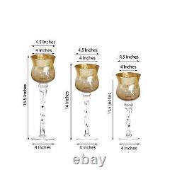 9 pcs Clear Gold Hurricane Glass Candle Holders Vases Centerpieces Sale