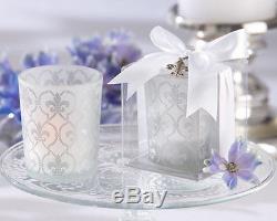 96 Elegant Fleur De Lis Frosted Glass Tea Light Candle Holder Wedding Favors