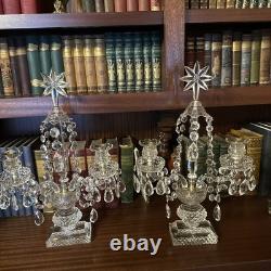 A Beautiful Pair Of Cut Glass Two Branch Candelabras/Candlesticks Free Shipping