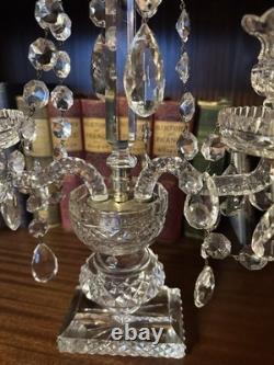 A Beautiful Pair Of Cut Glass Two Branch Candelabras/Candlesticks Free Shipping
