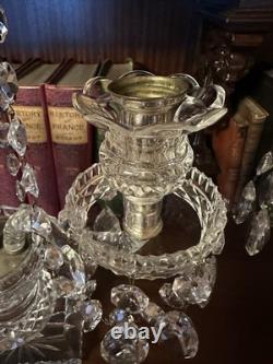 A Beautiful Pair Of Cut Glass Two Branch Candelabras/Candlesticks Free Shipping