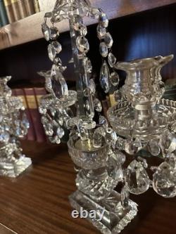A Beautiful Pair Of Cut Glass Two Branch Candelabras/Candlesticks Free Shipping