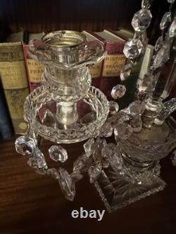 A Beautiful Pair Of Cut Glass Two Branch Candelabras/Candlesticks Free Shipping
