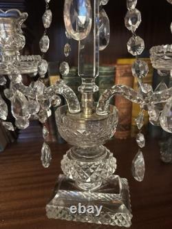 A Beautiful Pair Of Cut Glass Two Branch Candelabras/Candlesticks Free Shipping