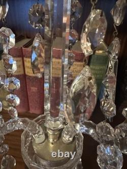 A Beautiful Pair Of Cut Glass Two Branch Candelabras/Candlesticks Free Shipping