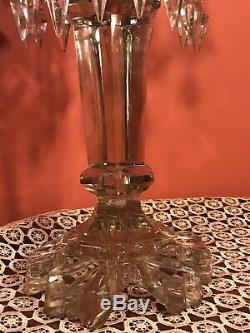 A Pair Of 19 Century Baccarat Crystal Candle Holder/ 3 Arms / Blue Opaline
