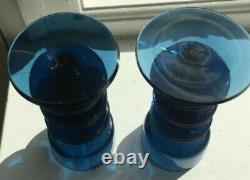 A Pair Of Wedgwood Blue Sheringham Glass Candlesticks By Ronald Stennett-willson