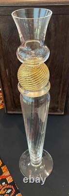A set of two 13 inch candle holders by Union Street Glass, Manhattan Gold, signed