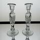 American Brilliant Cut Glass Matching Pair Candle Sticks. J. Hoare Signora Mint