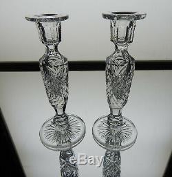 AMERICAN BRILLIANT cut glass matching pair candle sticks. J. Hoare Signora MINT