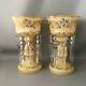 Antique Bohemian Gold Cased Glass Mantle Luster Candle Holder Pair W Crystals
