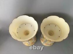 ANTIQUE BOHEMIAN GOLD CASED GLASS MANTLE LUSTER CANDLE HOLDER PAIR w CRYSTALS