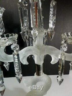 ANTIQUE Baccarat Crystal 4 Light 3 Arm DAUPHIN CANDELABRA 20 3/8 Made FRANCE