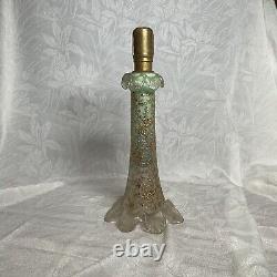 ANTIQUE Cased Green Uranium & Satin ART GLASS Gold Encrusted Candle Holder LOOK