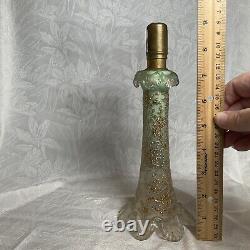 ANTIQUE Cased Green Uranium & Satin ART GLASS Gold Encrusted Candle Holder LOOK