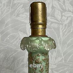 ANTIQUE Cased Green Uranium & Satin ART GLASS Gold Encrusted Candle Holder LOOK