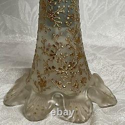 ANTIQUE Cased Green Uranium & Satin ART GLASS Gold Encrusted Candle Holder LOOK