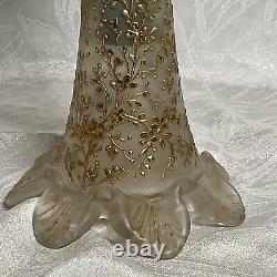 ANTIQUE Cased Green Uranium & Satin ART GLASS Gold Encrusted Candle Holder LOOK