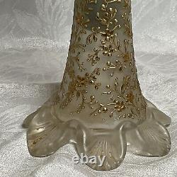 ANTIQUE Cased Green Uranium & Satin ART GLASS Gold Encrusted Candle Holder LOOK