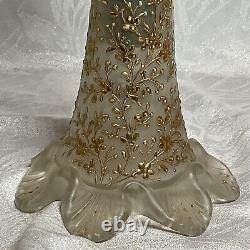 ANTIQUE Cased Green Uranium & Satin ART GLASS Gold Encrusted Candle Holder LOOK