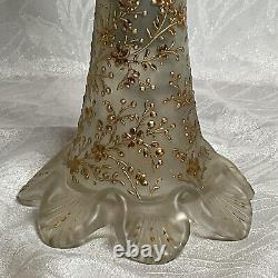 ANTIQUE Cased Green Uranium & Satin ART GLASS Gold Encrusted Candle Holder LOOK