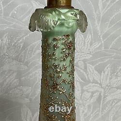 ANTIQUE Cased Green Uranium & Satin ART GLASS Gold Encrusted Candle Holder LOOK