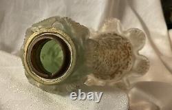 ANTIQUE Cased Green Uranium & Satin ART GLASS Gold Encrusted Candle Holder LOOK