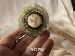 ANTIQUE Cased Green Uranium & Satin ART GLASS Gold Encrusted Candle Holder LOOK