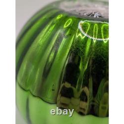 ANTIQUE Green Mercury Glass Ribbed Votive Candle Holders Set of 2 Emerald Round
