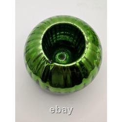 ANTIQUE Green Mercury Glass Ribbed Votive Candle Holders Set of 2 Emerald Round