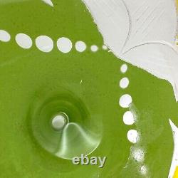 ANTQ Bohemian Yellow Green Cut to Clear Art Glass Vase Candle Holders Etched WOW