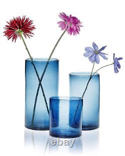 ARIAMOTION Glass Hurricane Candle Holders for Pillar Hand Blown Blue Cylinder