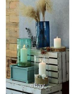 ARIAMOTION Glass Hurricane Candle Holders for Pillar Hand Blown Blue Cylinder