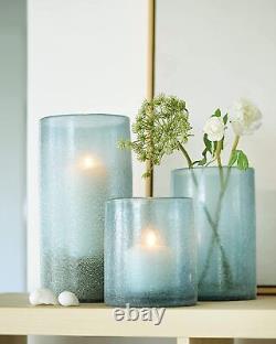 ARIAMOTION Hurricane Candle Holders for Pillar Glass Sandy Blue Cylinder vase