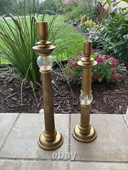 ART DECO Style CHAPMAN Candlestick Holders (2) Brass & Crackle Glass-HEAVY