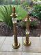 Art Deco Style Chapman Candlestick Holders (2) Brass & Crackle Glass-heavy