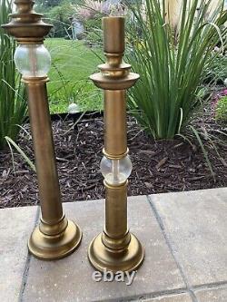 ART DECO Style CHAPMAN Candlestick Holders (2) Brass & Crackle Glass-HEAVY