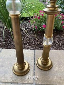 ART DECO Style CHAPMAN Candlestick Holders (2) Brass & Crackle Glass-HEAVY