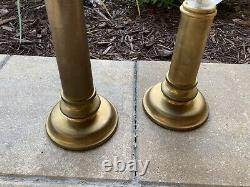 ART DECO Style CHAPMAN Candlestick Holders (2) Brass & Crackle Glass-HEAVY