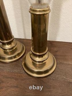 ART DECO Style CHAPMAN Candlestick Holders (2) Brass & Crackle Glass-HEAVY