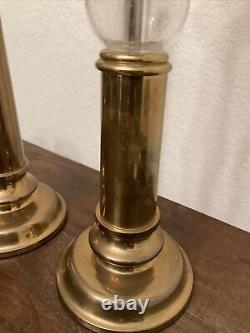 ART DECO Style CHAPMAN Candlestick Holders (2) Brass & Crackle Glass-HEAVY