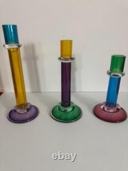 Adorable Signed Chatham Glass Co Candle Holders Candlesticks Set of 3 MINT