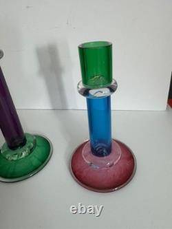 Adorable Signed Chatham Glass Co Candle Holders Candlesticks Set of 3 MINT