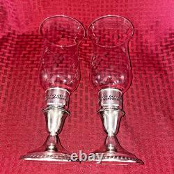 Alvin Sterling Candle Holders With Etched Glass Globes Set Of 2