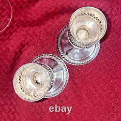 Alvin Sterling Candle Holders With Etched Glass Globes Set Of 2