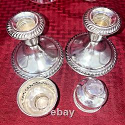 Alvin Sterling Candle Holders With Etched Glass Globes Set Of 2