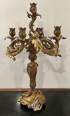Amazing Antique Large 19th C. French Bronze Rococo 5 Light Singe Candelabra